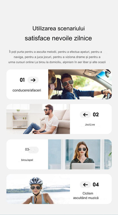 Ochelari de Soare Inteligenti Optimo Star idealSTORE, Bluetooth V5.0, Android/IOS, 2 Difuzoare, Voice Assistant, Apel Audie Smart, Control Muzica, Functie Camera, UV400, Impermeabili, Lentile Polarizate, Sistem Anti-Orbire, Autonomie Mare