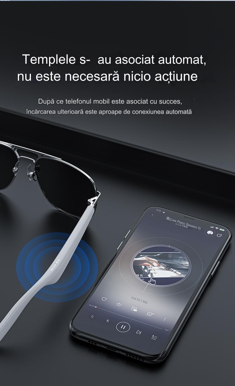 Ochelari de Soare Inteligenti Optimo Star idealSTORE, Bluetooth V5.0, Android/IOS, 2 Difuzoare, Voice Assistant, Apel Audie Smart, Control Muzica, Functie Camera, UV400, Impermeabili, Lentile Polarizate, Sistem Anti-Orbire, Autonomie Mare