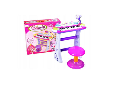 Orga Interactiva electronica IDL Mica Artista cu Scaunel si Microfon model 2019, Dimensiune 45,0 x 20,0 cm, Orga cu 24 Clape Silentioase, 16 Tipuri de melodii, Lumini Colorate, Buton pentru inregistrare si redare, materiale calitative,Culoare Roz