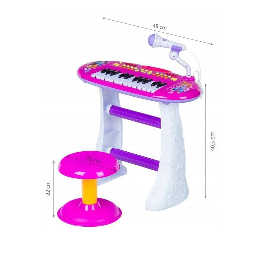 Orga Electronica cu Microfon si scaunel idealSTORE, Pink Hanna Singer, Dimensiuni 41 x 48 x 24 cm, Accesorizata cu 24 taste de Pian ce incurajeaza jocul de rol, Alb-Roz
