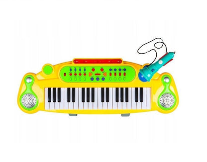 Orga Electronica cu Microfon, Scaunel si Led-uri idealSTORE, Dimensiuni 50 x 38 x 30 cm, Echipata cu 37 taste de Pian, Ritmuri si sunete de instrumente diferite