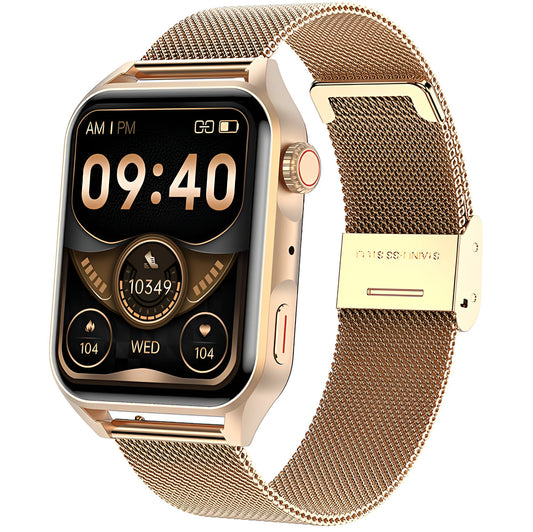 Ceas Smartwatch NEW Oro IdealStore, Ecran Tactil 1.78 inch, Preluare Apeluri si Mesaje, Bluetooth, Monitor Ritm Cardiac si Somn, Multi-Sport, Difuzor si Microfon, IP67, Alarma, Android-IOS, Long Battery, Gold Metalic