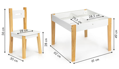 Masuta cu Scaune Funny Table idealstore, Blat Detasabil, Tabla de Creta Inclusa, Masa Compartimentata, Picioare Solide din Pin, Blat din MDF, Doua Scaune Confortabile, Rezistenta la Zgarieturi, Design Modern