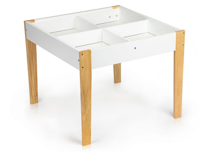 Masuta cu Scaune Funny Table idealstore, Blat Detasabil, Tabla de Creta Inclusa, Masa Compartimentata, Picioare Solide din Pin, Blat din MDF, Doua Scaune Confortabile, Rezistenta la Zgarieturi, Design Modern