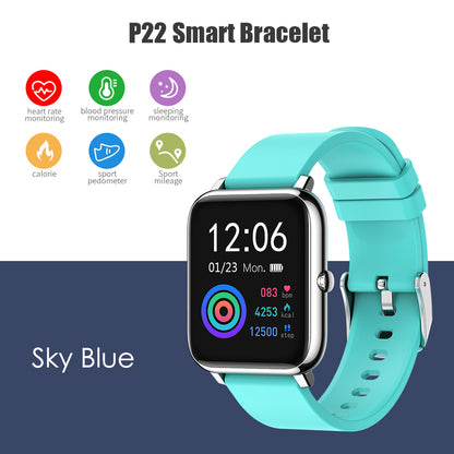 Ceas SmartWatch Plus Bakeey idealStore, Rezistent la Apa, Control Camera, Monitorizare Ritm Cardiac, Tesiune Arteriala, Pulsoximetru, Culoare Albastru