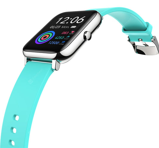 Ceas SmartWatch Plus Bakeey idealStore, Rezistent la Apa, Control Camera, Monitorizare Ritm Cardiac, Tesiune Arteriala, Pulsoximetru, Culoare Albastru