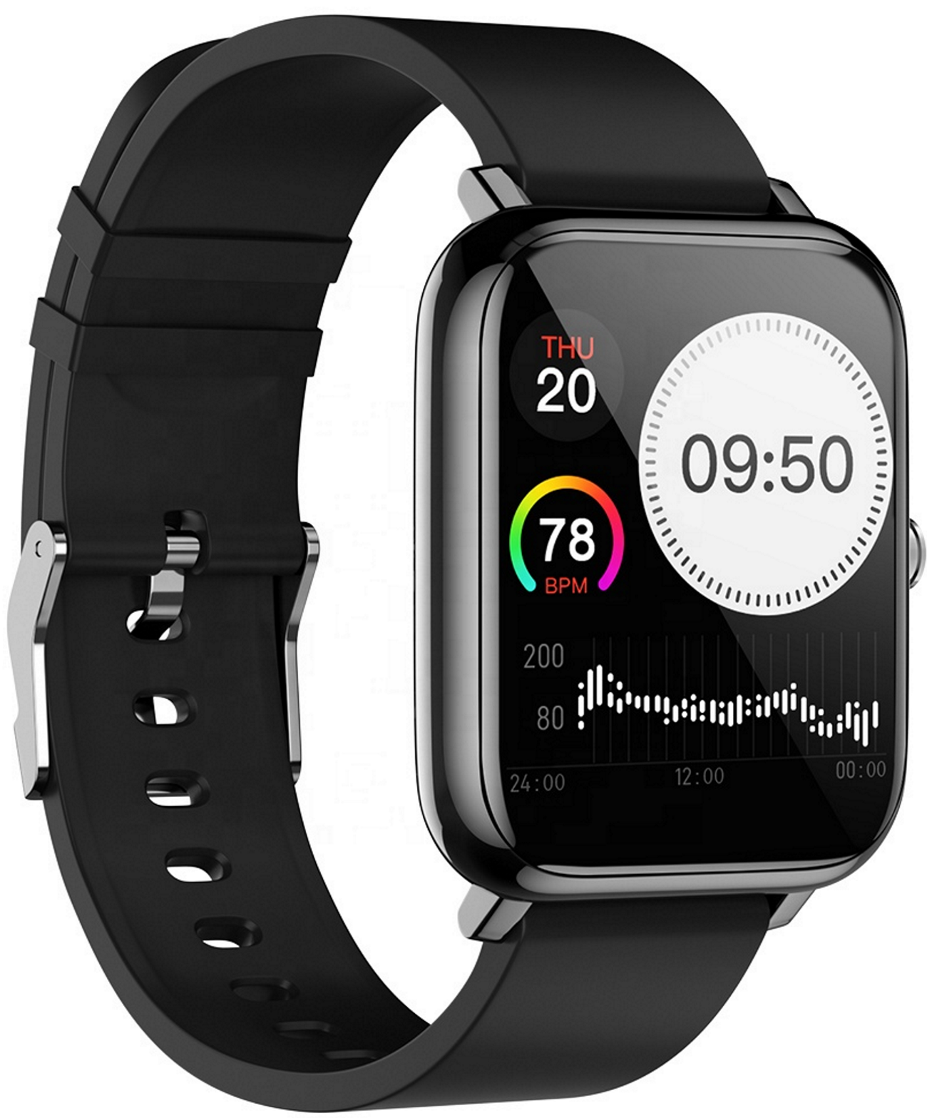 Ceas SmartWatch Plus Bakeey idealStore, Rezistent la Apa, Control Camera, Monitorizare Ritm Cardiac, Tesiune Arteriala, Pulsoximetru, Culoare Negru