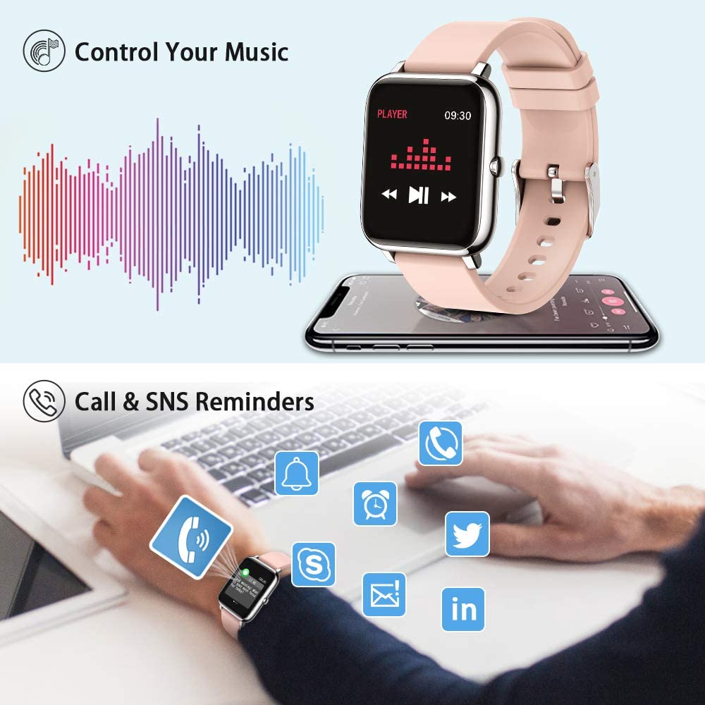 Ceas SmartWatch Plus Bakeey idealStore, Rezistent la Apa, Control Camera, Monitorizare Ritm Cardiac, Tesiune Arteriala, Pulsoximetru, Culoare Roz