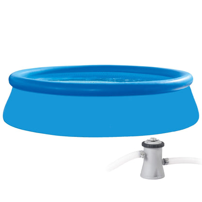 Piscina gonflabila HAPPY FAMILY idealSTORE, Dimensiuni 305 x 76 cm, Include filtru, pompa, kit de reparatie, Capacitate 3638 L, Material PVC, Culoare albastru, Ideala pentru verile calduroase