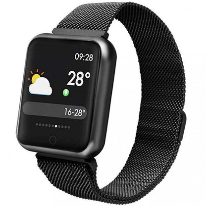 Smartwatch idealSTORE LUXURY P68 cu bratara metalica, Display de 1.3 inch IPS color Tactil, Monitorizare Ritm Cardiac, Presiune Vasculara, Incarcare Magnetica, Bluetooth 4.0, Android 4.4 / IoS 9.0, Negru