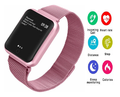 Smartwatch IDL Prestige 68 cu bratara metalica, Display de 1.3 inch IPS color Tactil, Monitorizare Ritm Cardiac, Presiune Vasculara, Incarcare Magnetica, Bluetooth 4.0, Android 4.4 / IoS 9.0, Culoare Pink