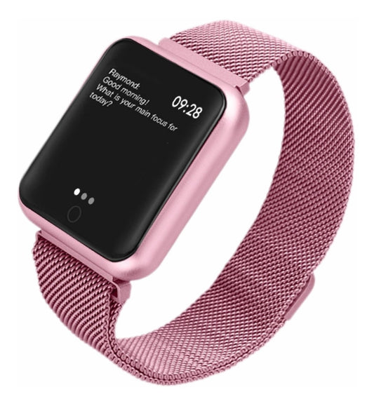 Smartwatch idealSTORE LUXURY P68 cu bratara metalica, Display de 1.3 inch IPS color Tactil, Monitorizare Ritm Cardiac, Presiune Vasculara, Incarcare Magnetica, Bluetooth 4.0, Android 4.4 / IoS 9.0, Pink