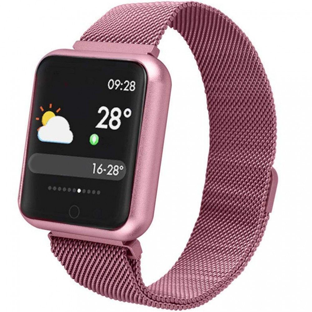 Smartwatch idealSTORE LUXURY P68 cu bratara metalica, Display de 1.3 inch IPS color Tactil, Monitorizare Ritm Cardiac, Presiune Vasculara, Incarcare Magnetica, Bluetooth 4.0, Android 4.4 / IoS 9.0, Pink