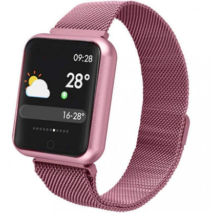 Smartwatch idealSTORE LUXURY P68 cu bratara metalica, Display de 1.3 inch IPS color Tactil, Monitorizare Ritm Cardiac, Presiune Vasculara, Incarcare Magnetica, Bluetooth 4.0, Android 4.4 / IoS 9.0, Pink