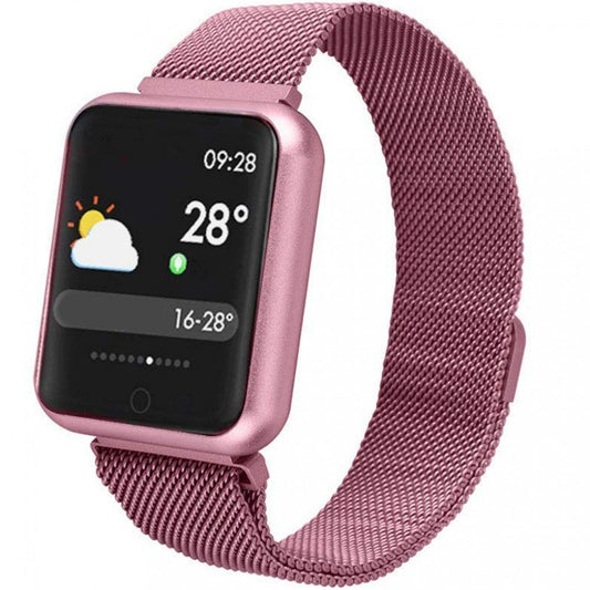 Smartwatch idealSTORE LUXURY P68 cu bratara metalica, Display de 1.3 inch IPS color Tactil, Monitorizare Ritm Cardiac, Presiune Vasculara, Incarcare Magnetica, Bluetooth 4.0, Android 4.4 / IoS 9.0, Pink
