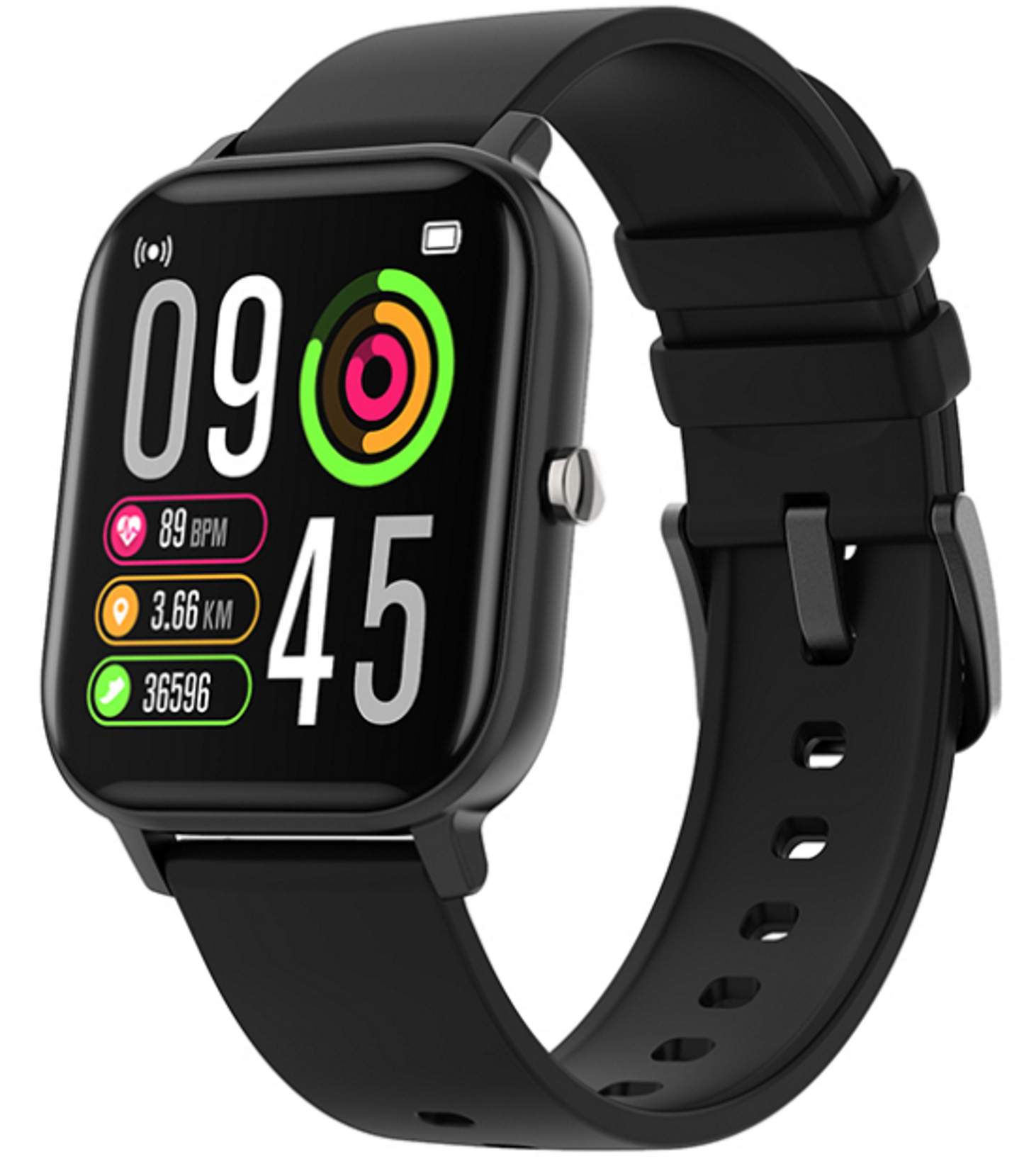 Ceas Smartwatch P8T Optimus idealStore, Curea Silicon, Negru, Impermeabil, 1.4 inch Full Touch Screen, Notificari App, Sedentary Reminder, Control Camera, Music Cotrol, Anti-Lost, Monitorizare Ritm Cardiac, Arderea Caloriilor, Pedometru, Cronometru