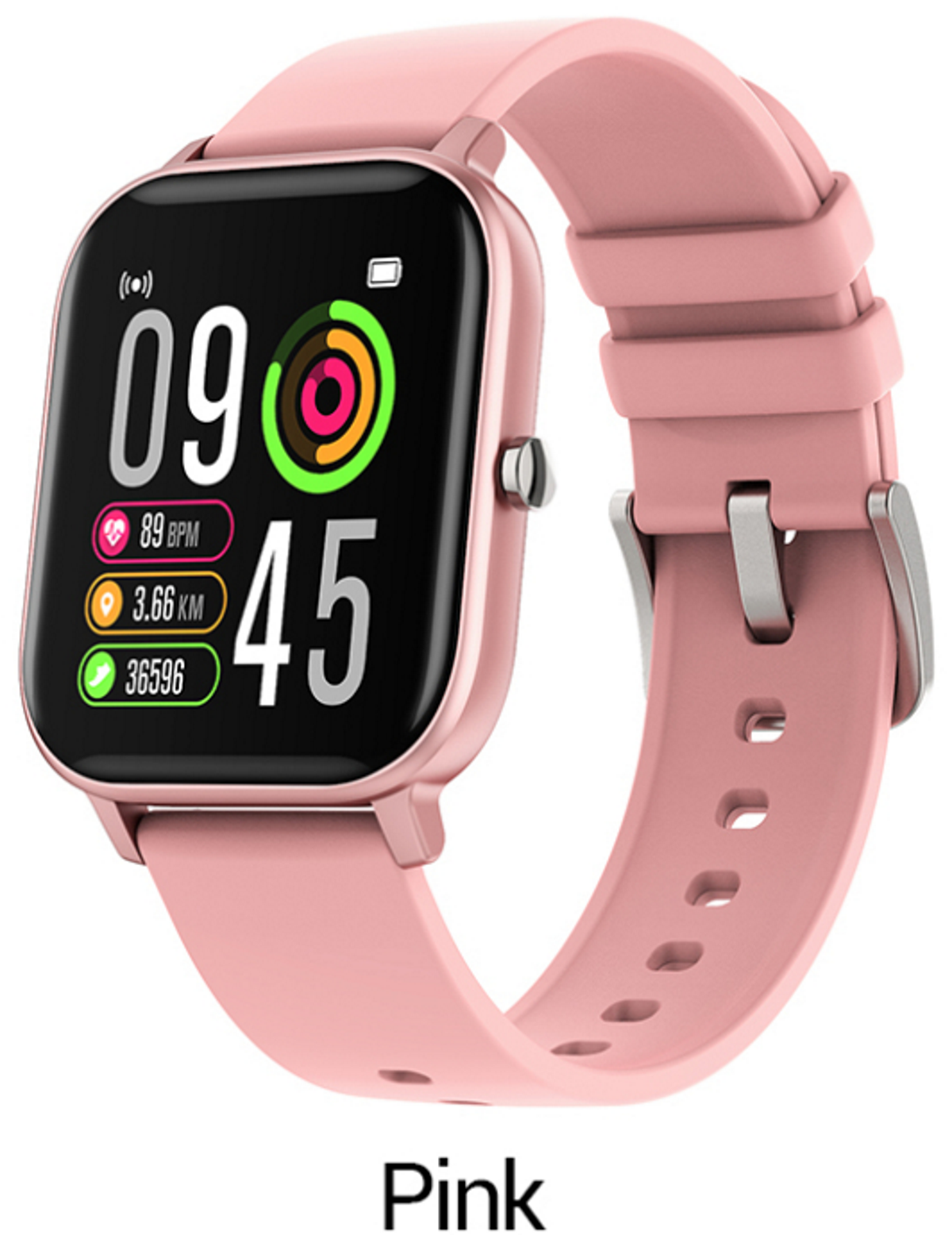 Ceas Smartwatch P8T Optimus idealStore, Curea Silicon, Roz, Impermeabil, 1.4 inch Full Touch Screen, Notificari App, Sedentary Reminder, Control Camera, Music Cotrol, Anti-Lost, Monitorizare Ritm Cardiac, Arderea Caloriilor, Pedometru, Cronometru