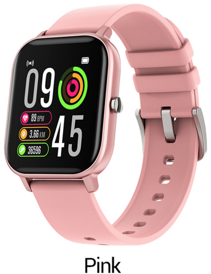 Ceas Smartwatch P8T Optimus idealStore, Curea Silicon, Roz, Impermeabil, 1.4 inch Full Touch Screen, Notificari App, Sedentary Reminder, Control Camera, Music Cotrol, Anti-Lost, Monitorizare Ritm Cardiac, Arderea Caloriilor, Pedometru, Cronometru