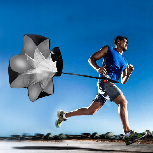 Parasuta Premium POWER SPORT idealSTORE, pentru alergare, viteza, rezistenta si antrenamente sportive, Material rezistent, Circumferinta 114 cm, Lungimea centurii 112 cm, Dimensiuni 105 x 105 cm, Include geanta pentru depozitare