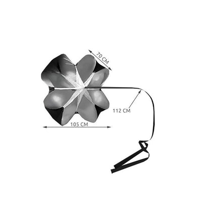 Parasuta Premium POWER SPORT idealSTORE, pentru alergare, viteza, rezistenta si antrenamente sportive, Material rezistent, Circumferinta 114 cm, Lungimea centurii 112 cm, Dimensiuni 105 x 105 cm, Include geanta pentru depozitare