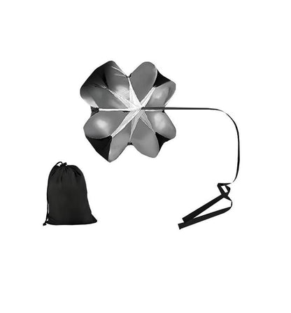Parasuta Premium POWER SPORT idealSTORE, pentru alergare, viteza, rezistenta si antrenamente sportive, Material rezistent, Circumferinta 114 cm, Lungimea centurii 112 cm, Dimensiuni 105 x 105 cm, Include geanta pentru depozitare
