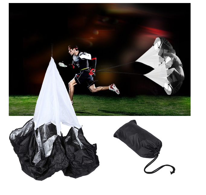 Parasuta Premium POWER SPORT idealSTORE, pentru alergare, viteza, rezistenta si antrenamente sportive, Material rezistent, Circumferinta 114 cm, Lungimea centurii 112 cm, Dimensiuni 105 x 105 cm, Include geanta pentru depozitare