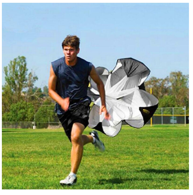 Parasuta Premium POWER SPORT idealSTORE, pentru alergare, viteza, rezistenta si antrenamente sportive, Material rezistent, Circumferinta 114 cm, Lungimea centurii 112 cm, Dimensiuni 105 x 105 cm, Include geanta pentru depozitare