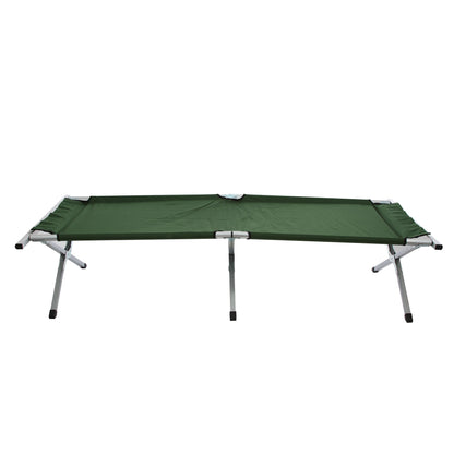 Pat camping pliant ATS, structura de aluminiu, verde, dimensiuni 190 x 65 x 42 cm