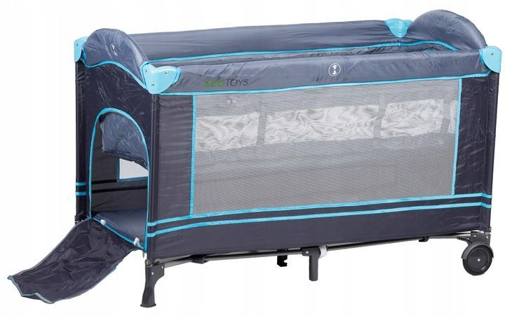 Patut iMK pentru bebe, portabil, pliabil, cu plasa de tantari, roti cu blocare, sistem LockGuard, usa laterala, husa depozitare/transport, 84 x 126 x 66 cm