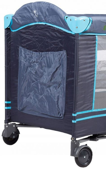 Patut iMK pentru bebe, portabil, pliabil, cu plasa de tantari, roti cu blocare, sistem LockGuard, usa laterala, husa depozitare/transport, 84 x 126 x 66 cm