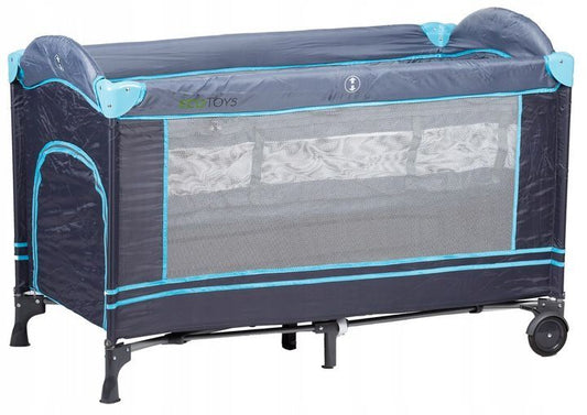 Patut iMK pentru bebe, portabil, pliabil, cu plasa de tantari, roti cu blocare, sistem LockGuard, usa laterala, husa depozitare/transport, 84 x 126 x 66 cm