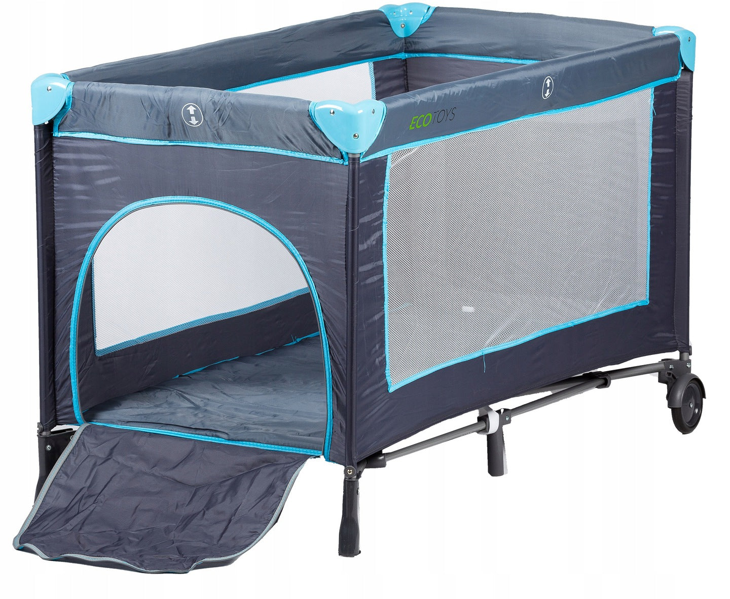 Patut Turistic, EcoToys, Pliant, cu Plasa de Tantari, Albastru