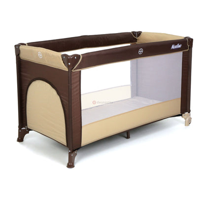 Patut Turistic pliabil Ideal Travel, ideal pentru calatorii dar si patut traditional, design solid si elastic, constructie solida in 7 puncte, material premium, saltea moale si pliabila, geanta transport inclusa culoare Maro