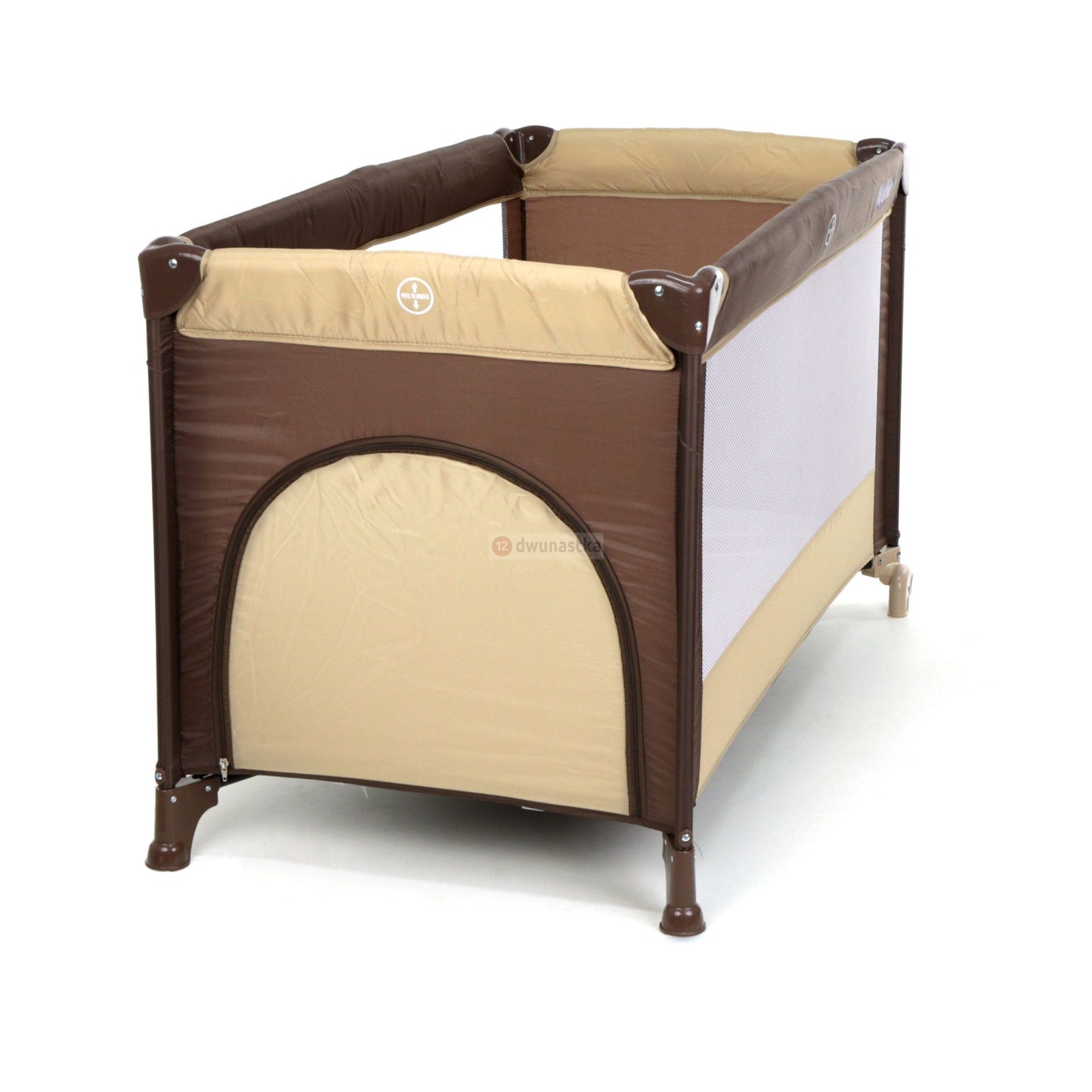 Patut Turistic pliabil Ideal Travel, ideal pentru calatorii dar si patut traditional, design solid si elastic, constructie solida in 7 puncte, material premium, saltea moale si pliabila, geanta transport inclusa culoare Maro