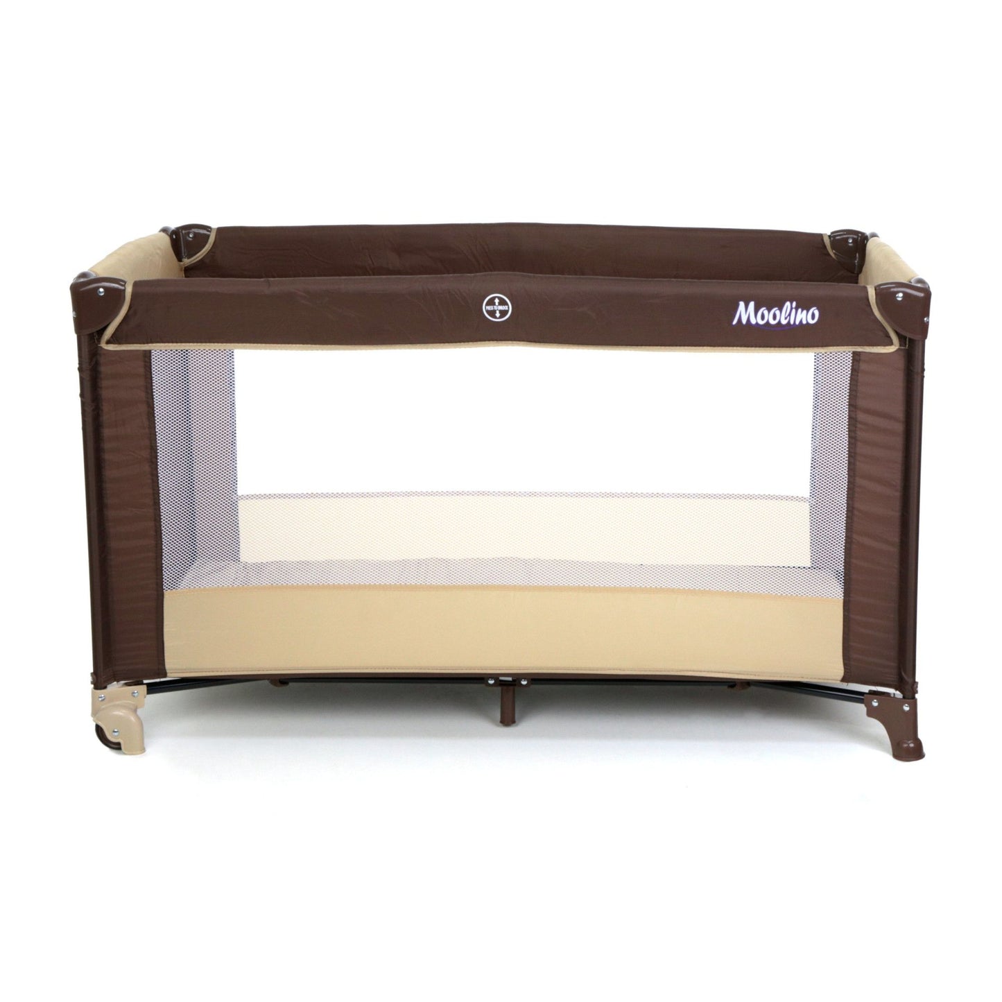 Patut Turistic pliabil Ideal Travel, ideal pentru calatorii dar si patut traditional, design solid si elastic, constructie solida in 7 puncte, material premium, saltea moale si pliabila, geanta transport inclusa culoare Maro