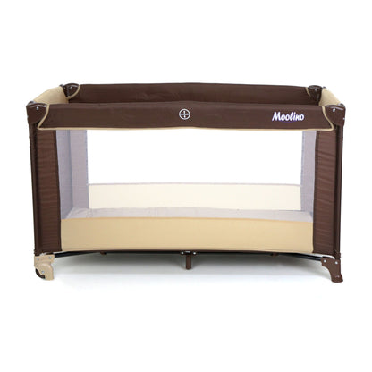 Patut Turistic pliabil Ideal Travel, ideal pentru calatorii dar si patut traditional, design solid si elastic, constructie solida in 7 puncte, material premium, saltea moale si pliabila, geanta transport inclusa culoare Maro