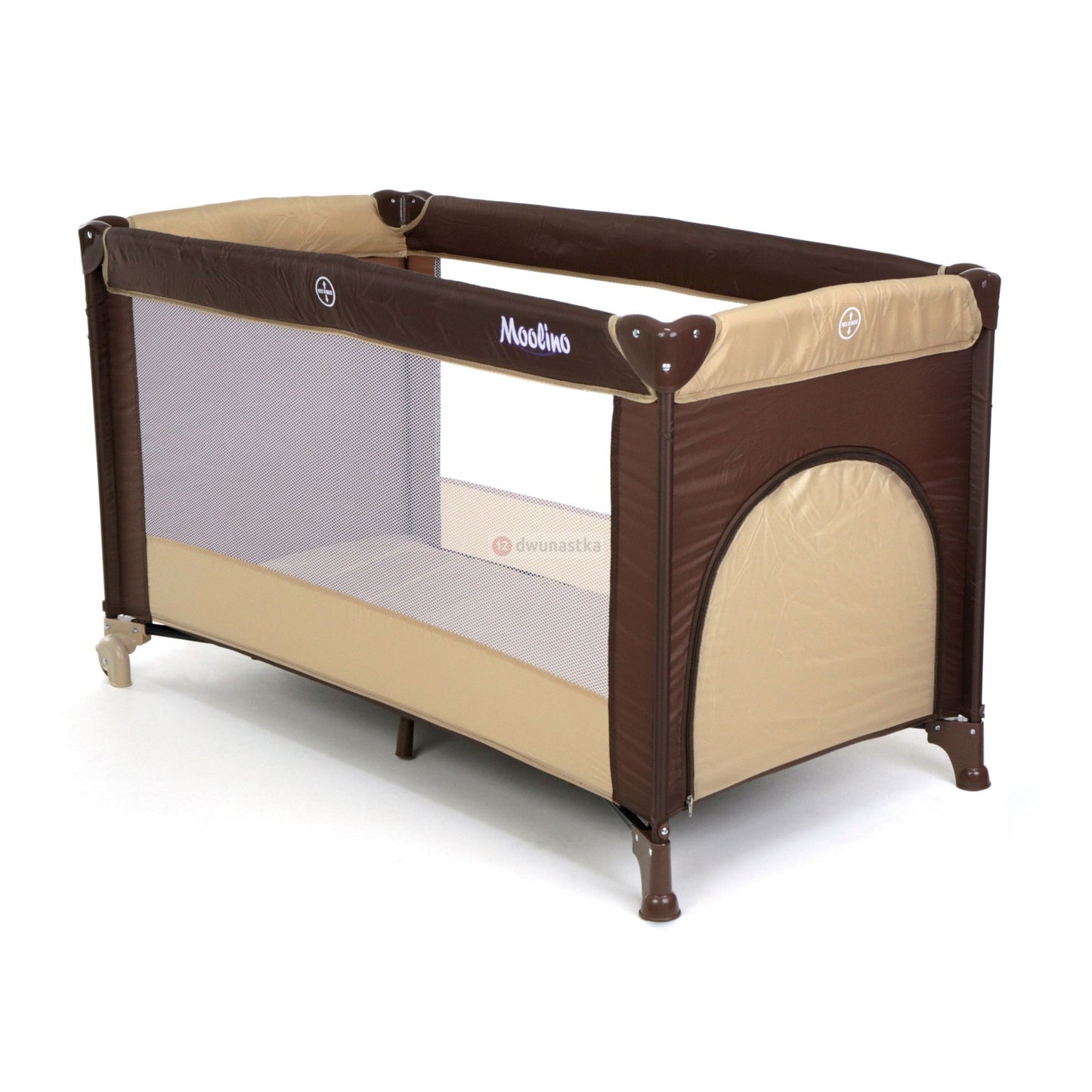 Patut Turistic pliabil Ideal Travel, ideal pentru calatorii dar si patut traditional, design solid si elastic, constructie solida in 7 puncte, material premium, saltea moale si pliabila, geanta transport inclusa culoare Maro