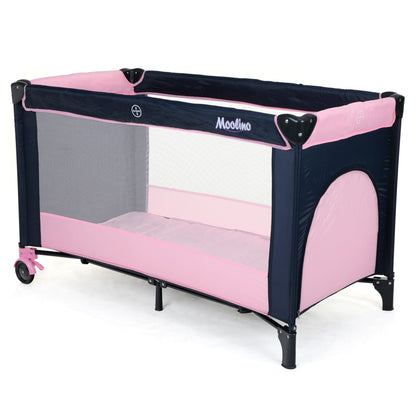 Patut Turistic pliabil Ideal Travel, ideal pentru calatorii dar si patut traditional, design solid si elastic, constructie solida in 7 puncte, material premium, saltea moale si pliabila, geanta transport inclusa culoare roz