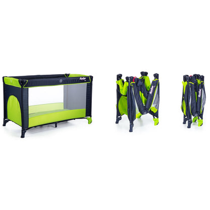 Patut Turistic pliabil Ideal Travel, ideal pentru calatorii dar si patut traditional, design solid si elastic, constructie solida in 7 puncte, material premium, saltea moale si pliabila, geanta transport inclusa culoare Verde