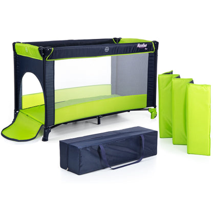 Patut Turistic pliabil Ideal Travel, ideal pentru calatorii dar si patut traditional, design solid si elastic, constructie solida in 7 puncte, material premium, saltea moale si pliabila, geanta transport inclusa culoare Verde