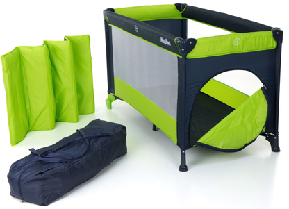 Patut Turistic pliabil Ideal Travel, ideal pentru calatorii dar si patut traditional, design solid si elastic, constructie solida in 7 puncte, material premium, saltea moale si pliabila, geanta transport inclusa culoare Verde