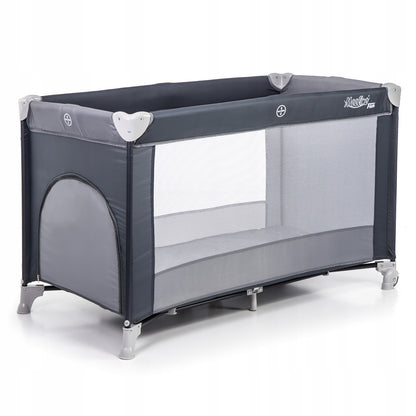 Patut Turistic pliabil Ideal Travel, Design solid si elastic, constructie solida in 7 puncte, saltea moale si pliabila, geanta transport inclusa, Gri