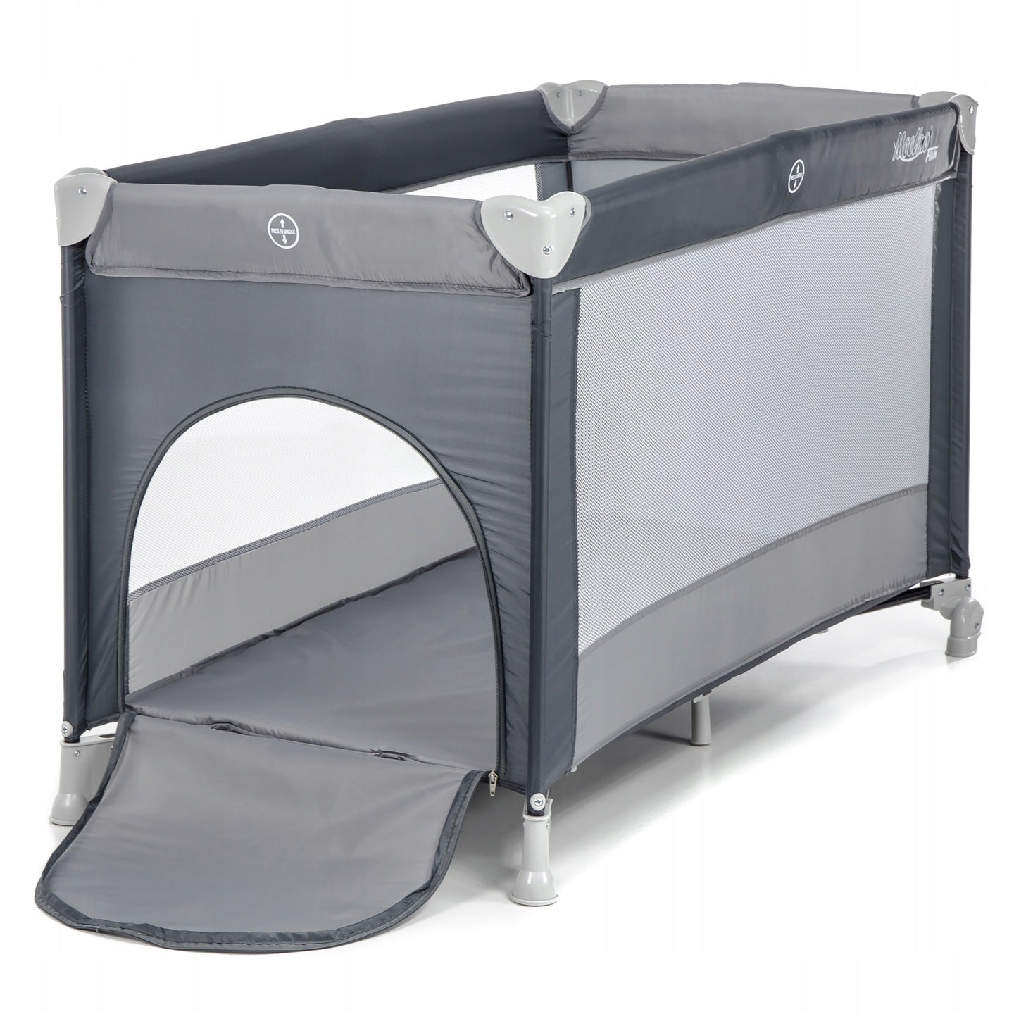 Patut Turistic pliabil Ideal Travel, Design solid si elastic, constructie solida in 7 puncte, saltea moale si pliabila, geanta transport inclusa, Gri