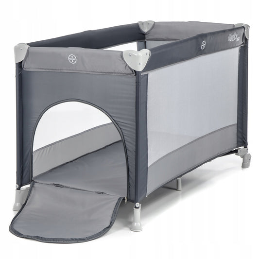 Patut Turistic pliabil Ideal Travel, Design solid si elastic, constructie solida in 7 puncte, saltea moale si pliabila, geanta transport inclusa, Gri