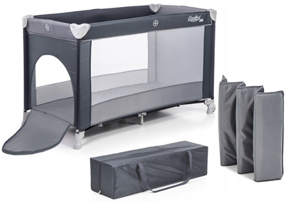 Patut Turistic pliabil Ideal Travel, Design solid si elastic, constructie solida in 7 puncte, saltea moale si pliabila, geanta transport inclusa, Gri