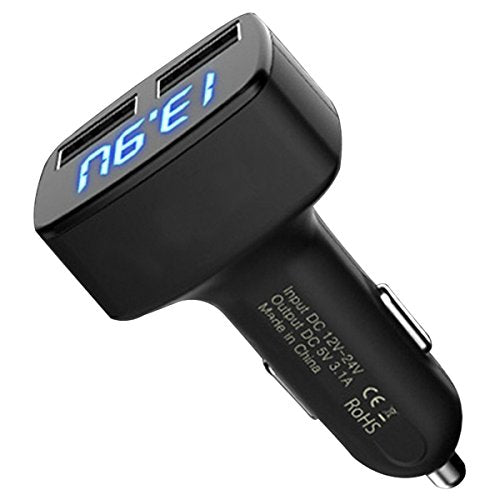 Incarcator auto pentru telefon 3 in 1 cu 2 porturi USB, Functii: Voltmetru, termometru si incarcator cu 2 USB de 3.1A