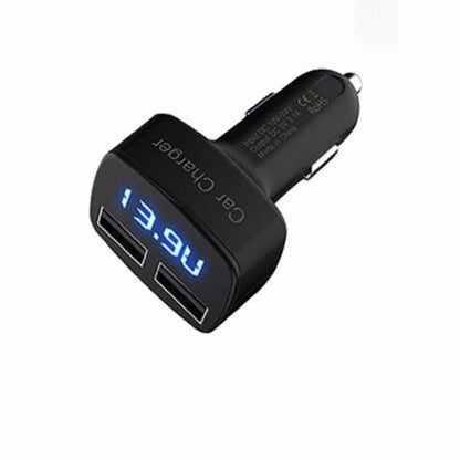 Incarcator auto pentru telefon 3 in 1 cu 2 porturi USB, Functii: Voltmetru, termometru si incarcator cu 2 USB de 3.1A