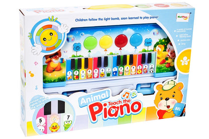 Pian Electronic idealStore FunBalloons, 14 chei Luminoase ce permit activarea Melodiilor, reda sunetele a 14 animalute, Albastru
