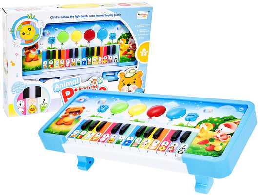 Pian Electronic idealStore FunBalloons, 14 chei Luminoase ce permit activarea Melodiilor, reda sunetele a 14 animalute, Albastru