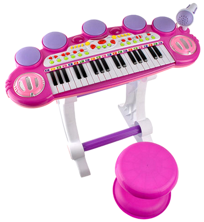 Centru de activitati Maestra Pianista cu Orga, Microfon, Scaunel, Melodii si Luminite, Difuzor incorporat, Dimensiuni 60 cm latime, 47 cm inaltime, Picioruse Antiderapante, Culoare Roz
